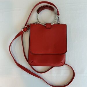 Collection XIIX Red Mini Crossbody Bag Purse with Silver Ring Handle